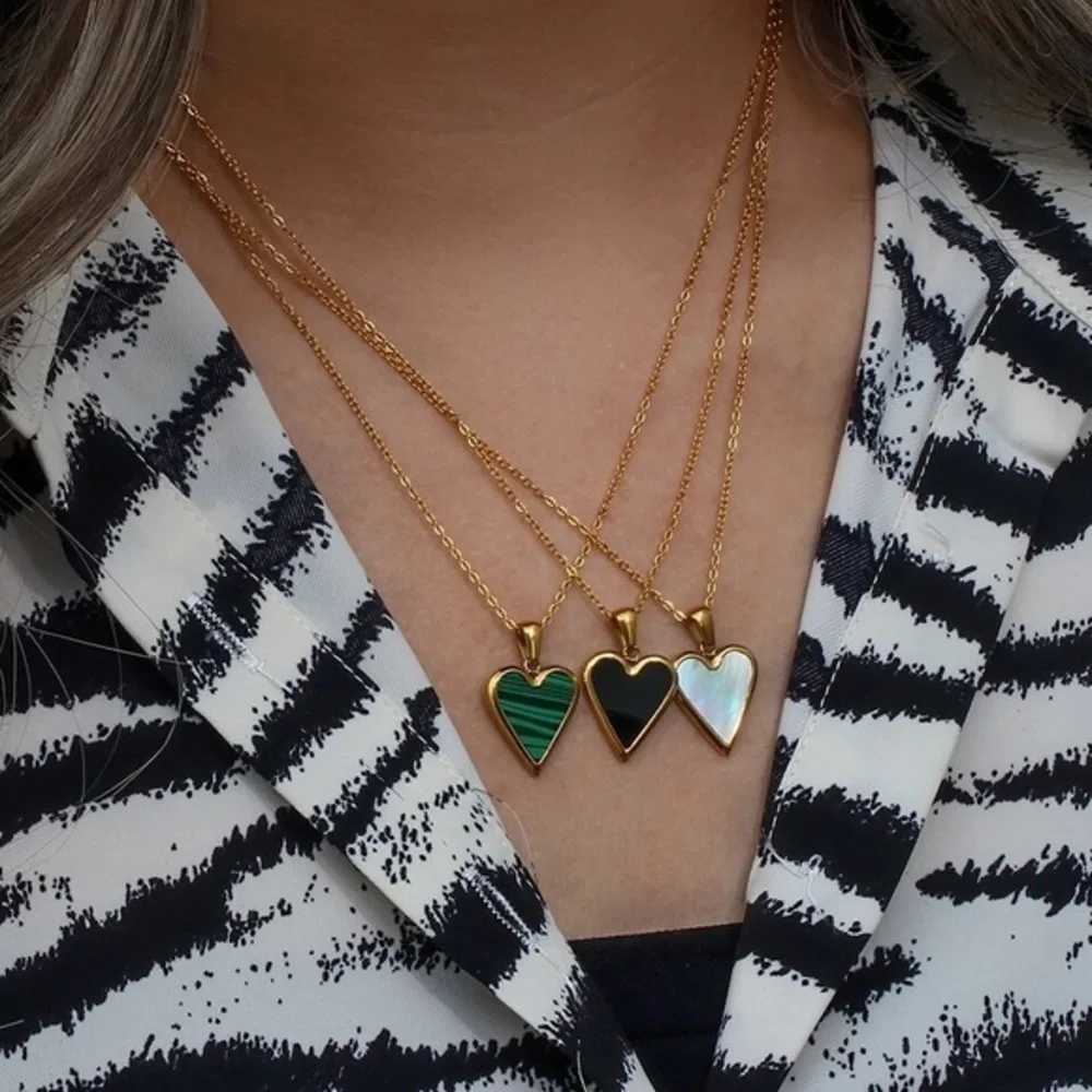 Stainless Steel Mother of Pearl Heart Pendant Necklace